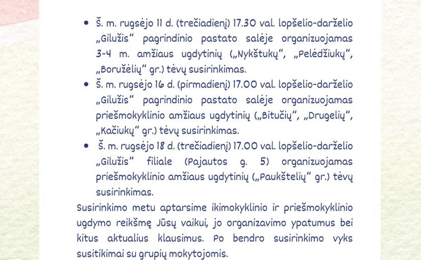 Informacija tėvų bendruomenei